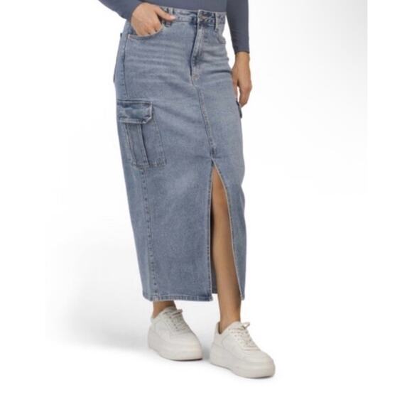 BLUE REVIVAL Denim Jeans Cargo Maxi Skirt Size 27 Recycled Y2K Utility 90s - Picture 1 of 13